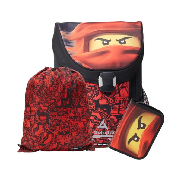 Trojdielna súprava červenej školskej aktovky, peračníka a vaku LEGO® Ninjago Easy