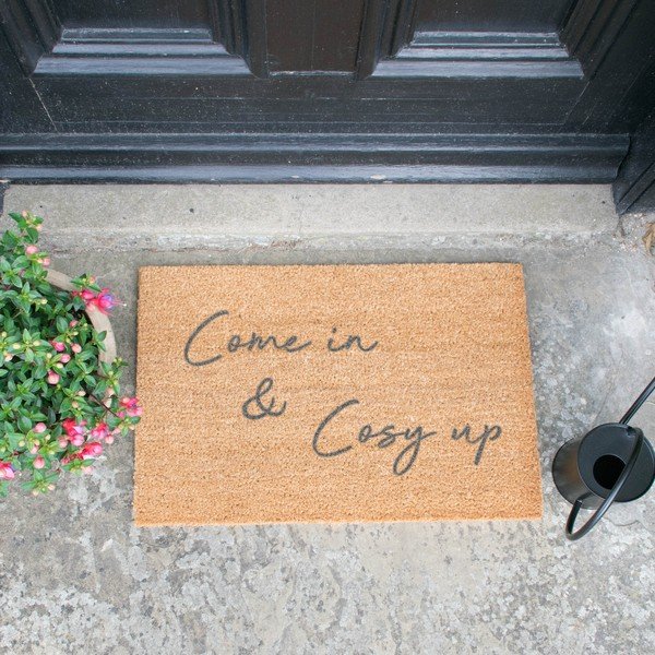 Sivá rohožka z prírodného kokosového vlákna Artsy Doormats Come In & Cosy Up, 40 x 60 cm-image-1