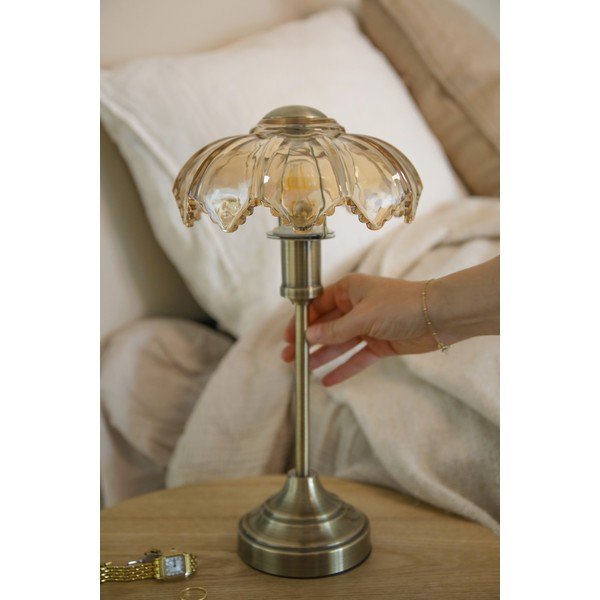 Sklenená so stmievačom/prenosná stolová lampa v mosadznej farbe/jantárová (výška  35 cm) Kurage – Markslöjd-image-1