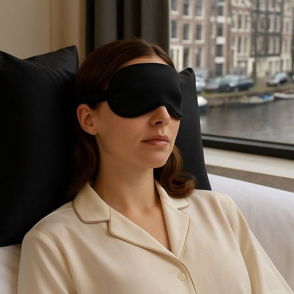 Čierna hodvábna maska ​​na spanie Mulberry Silk – Mila Home Luxury-image-1