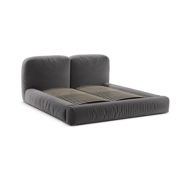 Sivá čalúnená dvojlôžková posteľ s úložným priestorom s roštom 160x200 cm Martina – Micadoni -image-3