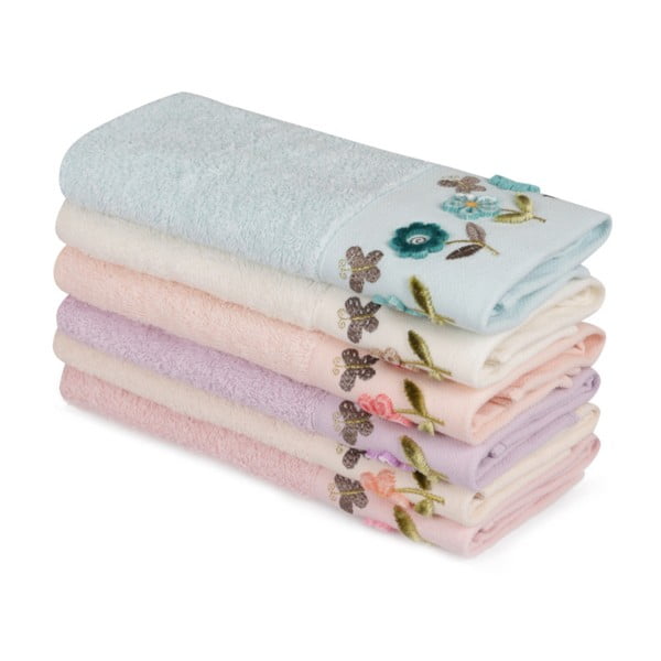 Sada 6 farebných uterákov z čistej bavlny Bali, 30 x 50 cm