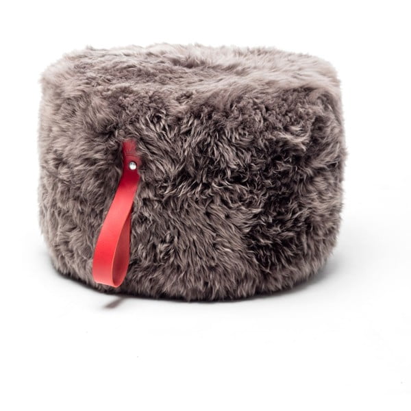 Sivohnedý puf z ovčej kožušiny s červeným detailom Royal Dream, Ø 60 cm