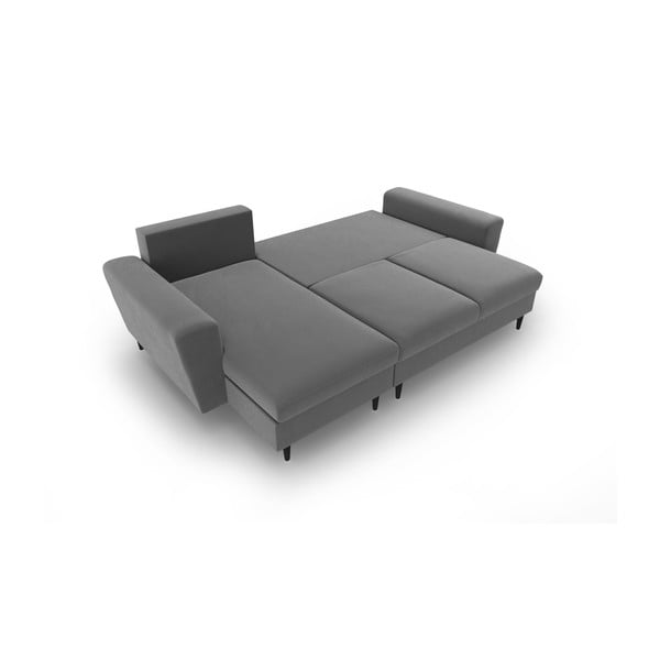 Svetlosivá zamatová rozkladacia/s úložným priestorom rohová pohovka Kyoto – Cosmopolitan Design-image-2