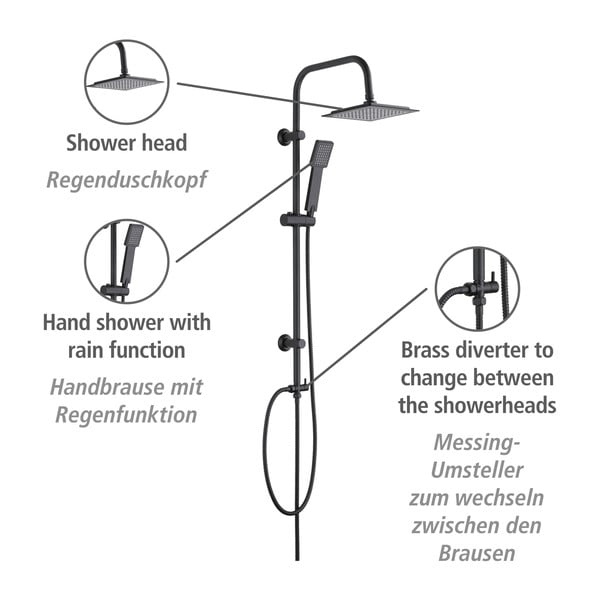 Matne čierny sprchový set z nerezovej ocele 101 cm Cuadro - Wenko-image-4