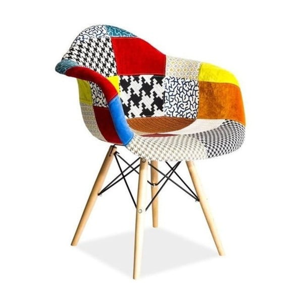 Farebná jedálenská stolička s drevenými nohami Signal Leon Patchwork