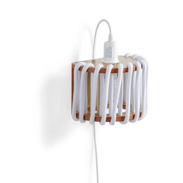Biela nástenná lampa s drevenou konštrukciou EMKO Macaron, dĺžka 20 cm-image-3