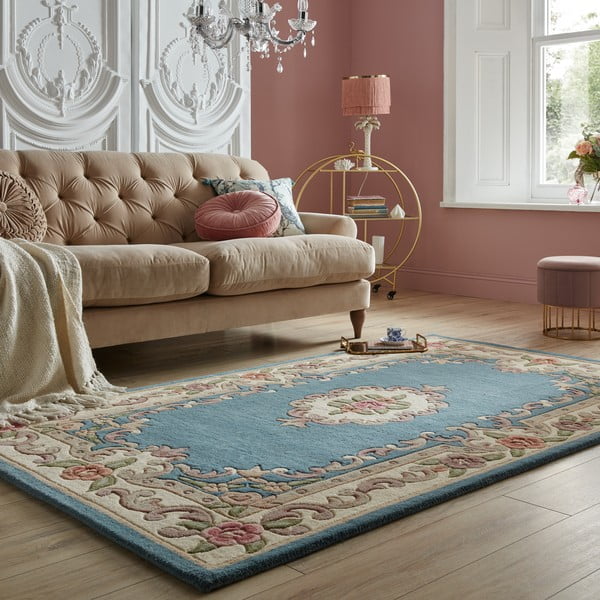 Modrý koberec z vlny Flair Rugs Aubusson, 75 × 150 cm-image-1