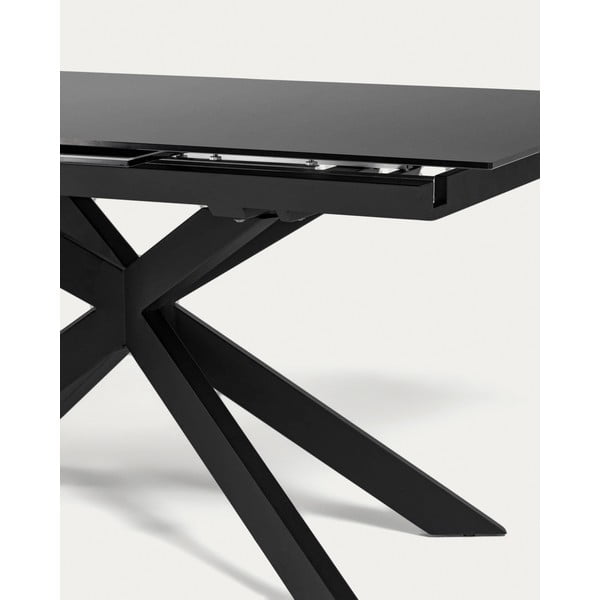 Čierny rozkladací jedálenský stôl so sklenenou doskou 90x210 cm Atminda – Kave Home-image-2
