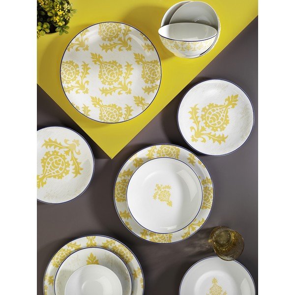 24-dielna súprava bielo-žltého porcelánového riadu Kütahya Porselen Ornaments-image-1