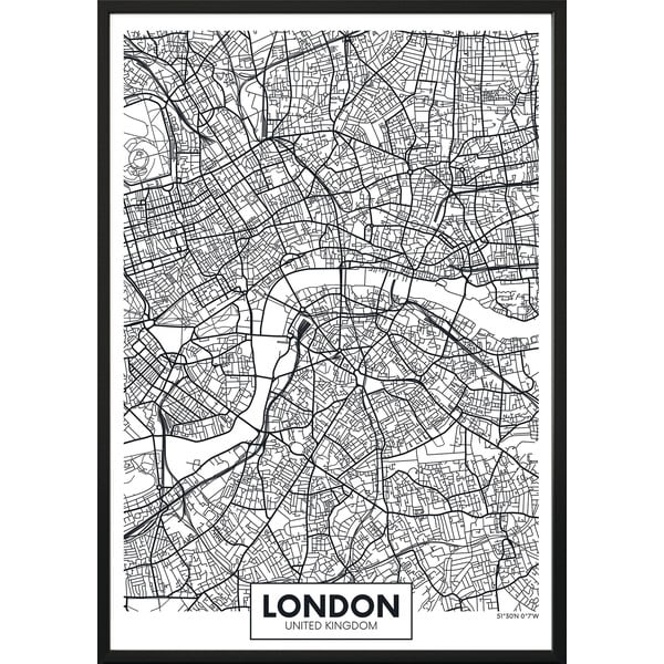 Nástenný plagát v ráme MAP/LONDON, 50 x 70 cm
