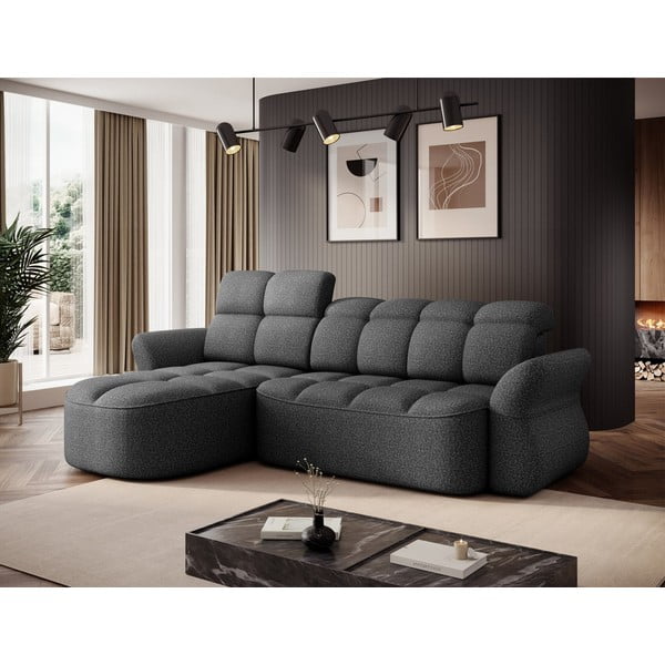 Tmavosivá zamatová rozkladacia/s úložným priestorom rohová pohovka (ľavý roh/s leňoškou) Beneth – ELTAP-image-3