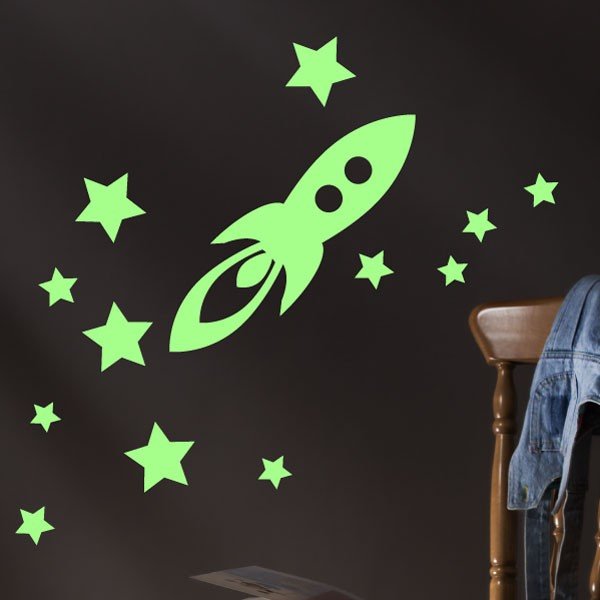 Svietiaca samolepka Ambiance Rocket And Stars-image-1