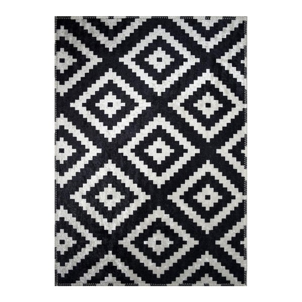 Čierno-biely vzorovaný odololný koberec Vitaus Siyah, 50 x 80 cm