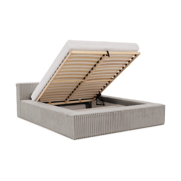 Sivá čalúnená dvojlôžková posteľ s úložným priestorom s roštom 160x200 cm Cloe – Ropez-image-2