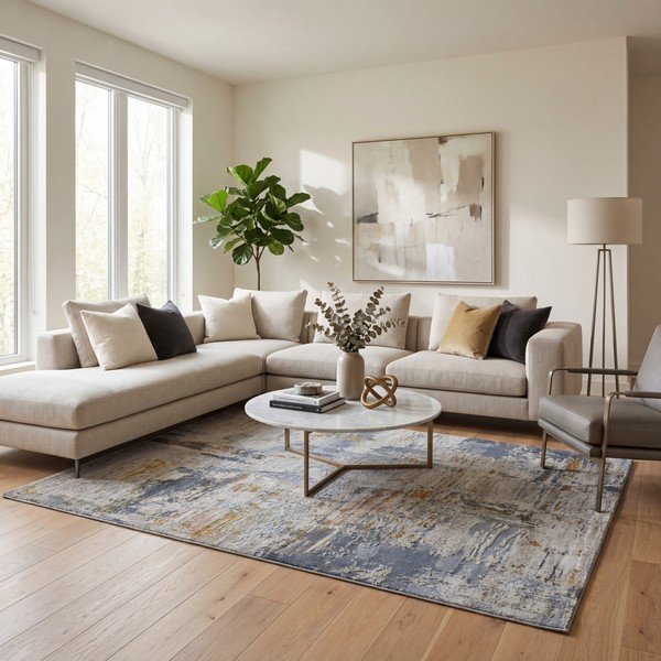 Modrý/béžový koberec 77x150 cm Springs – Universal-image-1