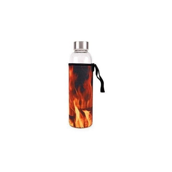 Sklenená fľaša na vodu s obalom Kikkerland Fire, 600 ml