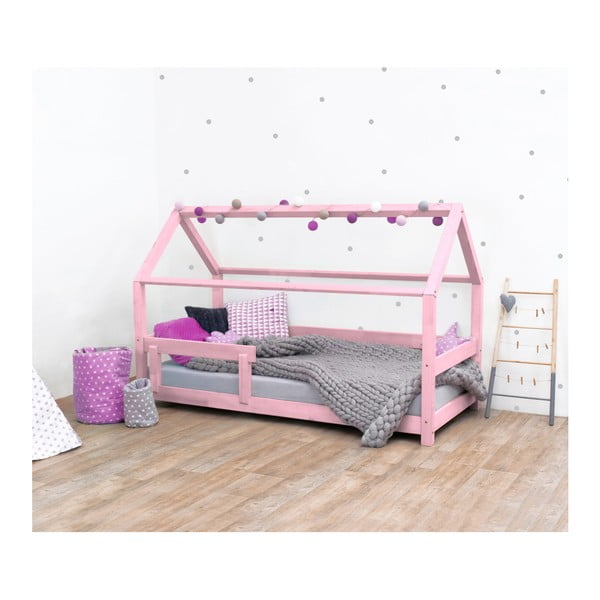Ružová detská posteľ s bočnicami zo smrekového dreva Benlemi Tery, 90 × 180 cm