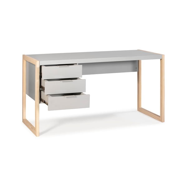 Sivý písací stôl s nohami z borovicového dreva Marckeric Frank-image-4