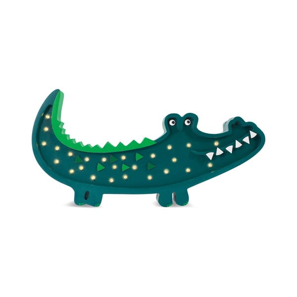 Zelená borovicová stolová lampa Little Lights Crocodile, šírka 49 cm