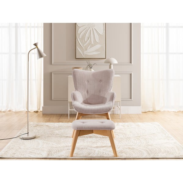 Svetloružové menčestrové kreslo s podnožkou Niko – Ropez-image-1