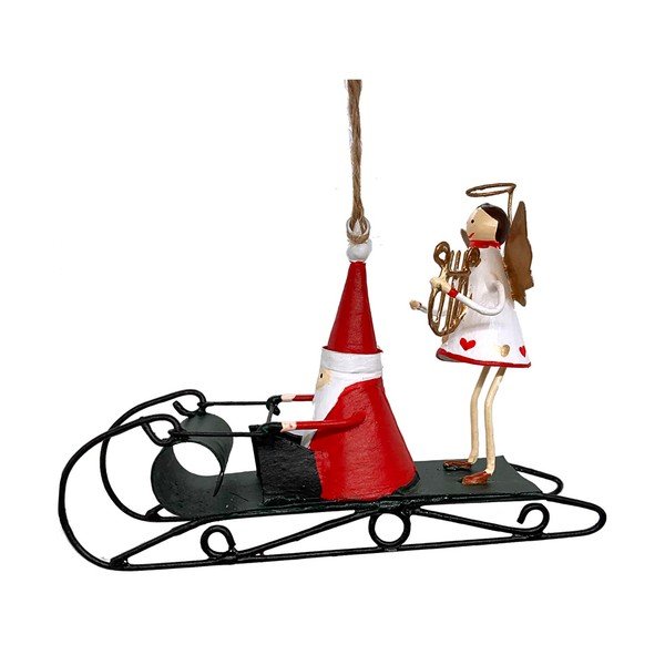 Závesná vianočná dekorácia Sledge with Santa & Angel - G-Bork