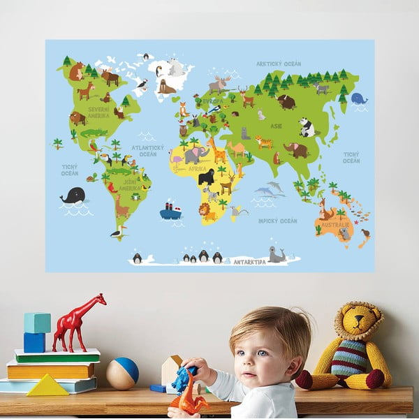 Samolepka na stenu Mapa zvierat, 70 x 50 cm