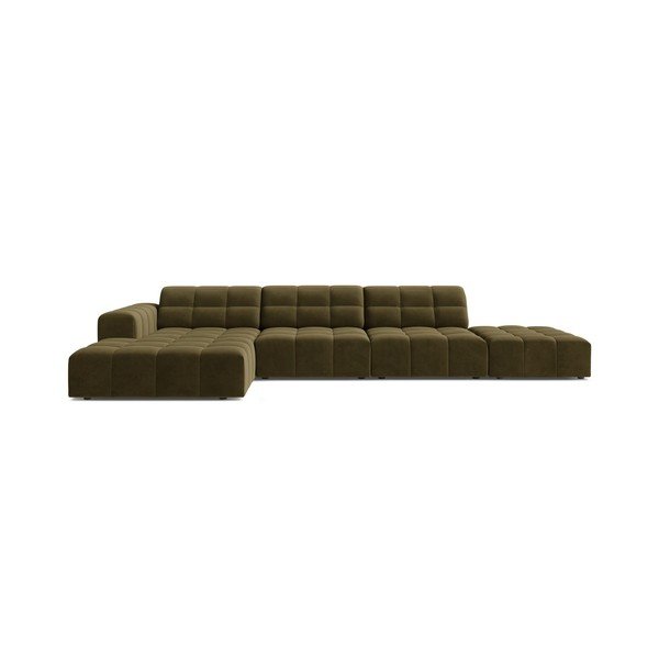 Khaki zamatová rohová pohovka (ľavý roh/s leňoškou) Chicago – Cosmopolitan Design