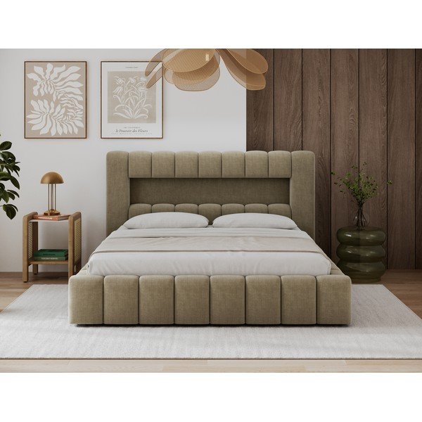 Svetlohnedá čalúnená dvojlôžková posteľ s úložným priestorom s roštom 180x200 cm Lamica – ELTAP-image-1