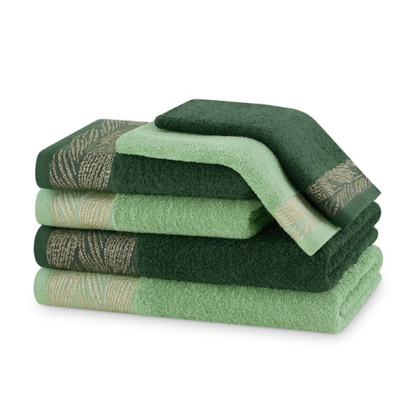 Zelené froté bavlnené uteráky a osušky v súprave 6 ks Allium – Restilo