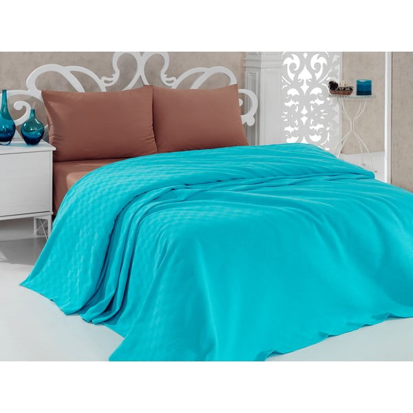 Tyrkysovomodrá bavlnená ľahká prikrývka cez posteľ Taduro, 200 × 240 cm