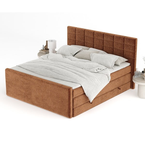 Oranžová boxspring posteľ s úložným priestorom 160x200 cm Ava – Maison de Rêve-image-4