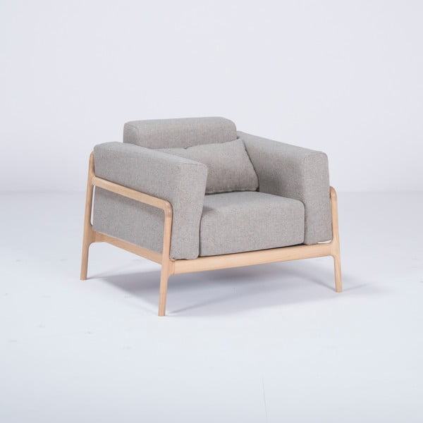 Kreslo s konštrukciou z dubového dreva so sivým textilným sedadlom Gazzda Fawn-image-2