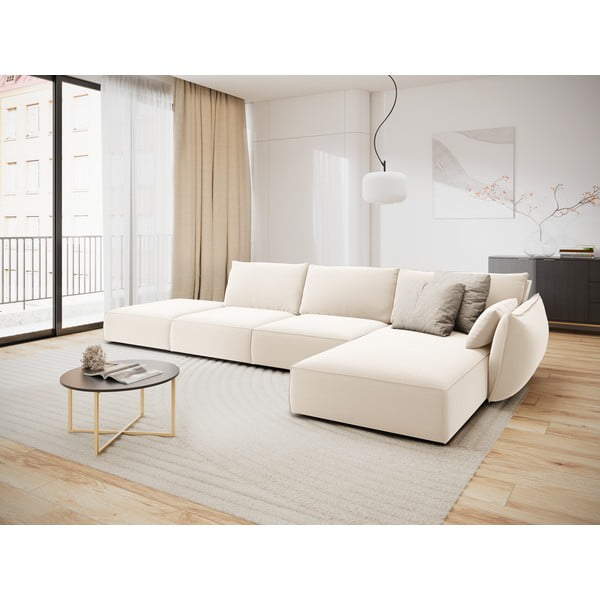 Béžová zamatová rohová pohovka (pravý roh/s leňoškou) Vanda – Mazzini Sofas-image-1