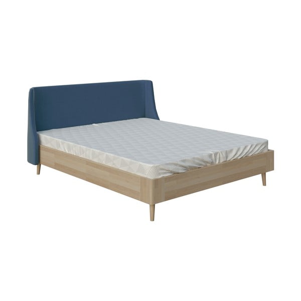 Modrá dvojlôžková posteľ PreSpánok Lagom Side Wood, 140 x 200 cm