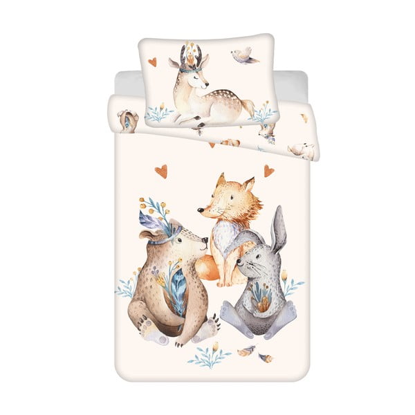 Béžové bavlnené detské obliečky do postieľky 100x135 cm Animals "Woodland" – Jerry Fabrics
