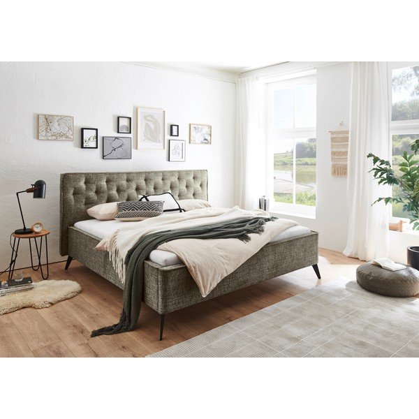 Tmavozelená čalúnená dvojlôžková posteľ bez roštu 180x200 cm Alicante – Meise Möbel-image-1