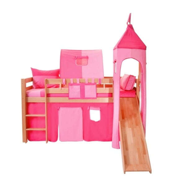Ružový bavlnený hradný set na detské poschodové postele Mobi furniture Luk a Tom