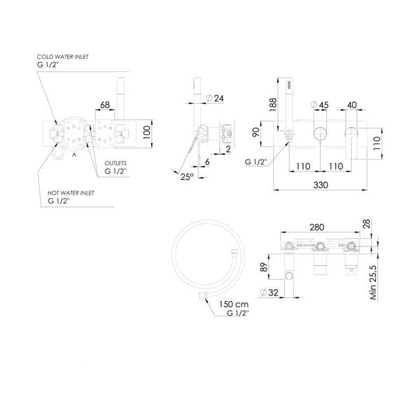 Matne čierna podomietková sprchová batéria (3 výstupy) Spy – Sapho-image-3
