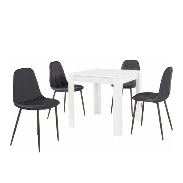 Set bieleho jedálenského stola a 4 čiernych jedálenských stoličiek Støraa Lori Lamar Duro