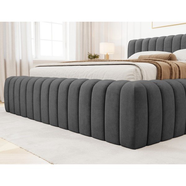 Tmavosivá čalúnená dvojlôžková posteľ s úložným priestorom s roštom 180x200 cm Carilla – ELTAP-image-3