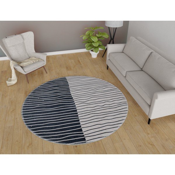 Čierno-biely umývateľný okrúhly koberec ø 120 cm Yuvarlak – Vitaus-image-1