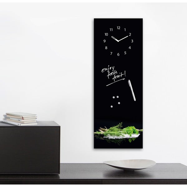 Magnetická tabuľa s hodinami Herbs, 30 x 80 cm