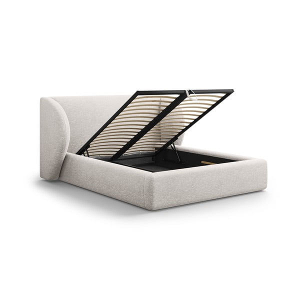 Svetlosivá čalúnená dvojlôžková posteľ s úložným priestorom s roštom 160x200 cm Miley – Micadoni-image-2