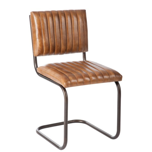Hnedá stolička s koženým poťahom J-Line Cognac