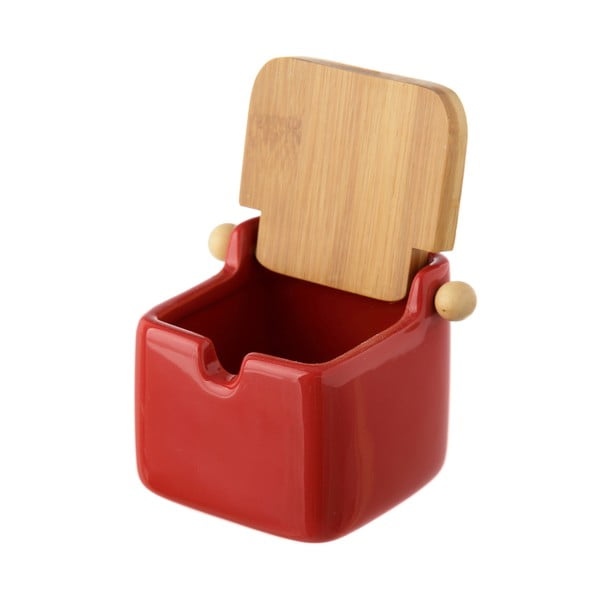 Červená kameninová dóza na soľ s bambusovým viečkom Casa Selección, 250 ml-image-1