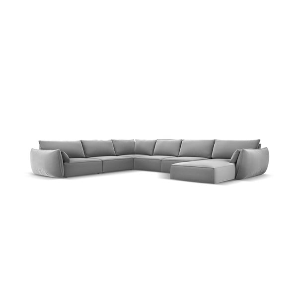 Svetlosivá zamatová rohová pohovka (ľavý roh/do "U") Vanda – Mazzini Sofas-image-2
