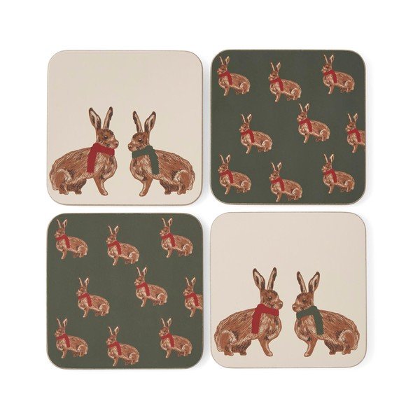 Červené/tmavozelené korkové tácky v súprave 4 ks Heritage Hare – Cooksmart ®