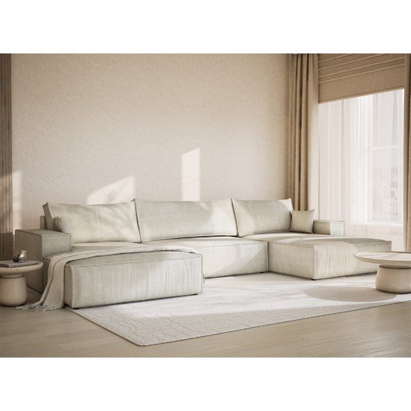 Krémová ženilková rozkladacia/s úložným priestorom rohová pohovka (do tvaru "U") Kyoto – Maison de Rêve-image-1