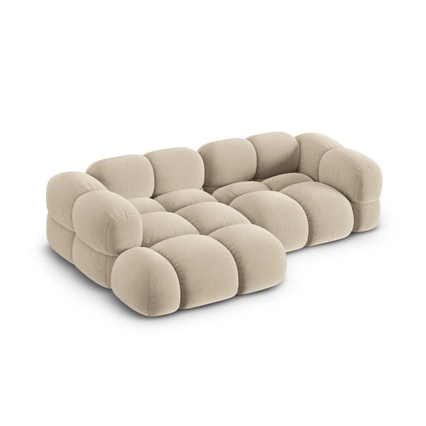 Béžová zamatová rohová pohovka (ľavý roh/s leňoškou) Loretto – Cosmopolitan Design-image-2